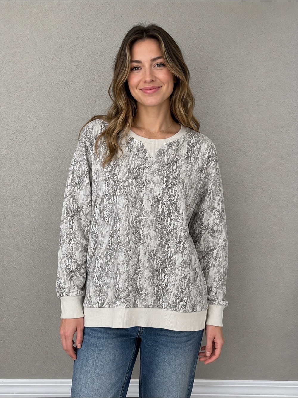 Jane & Delancey Neutral Snake-Print Pullover Sweatshirt